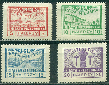 Оккупация Русской Польши 1917,  Пршедборж, № 11-14, 4 марки *. наклейи